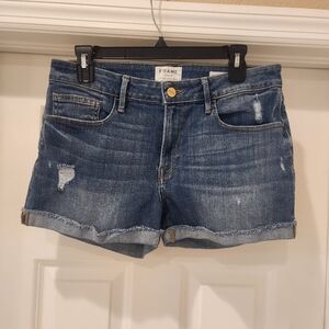 Frame High Rise Cuffed Denim Le Grand Garcon Shorts Size 27